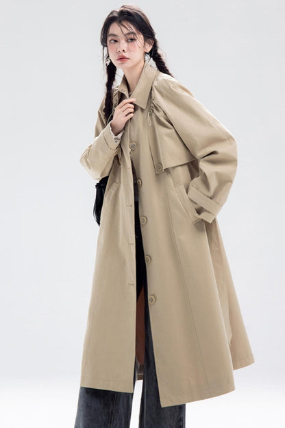 Almond Khaki Drawstring Trench Coat