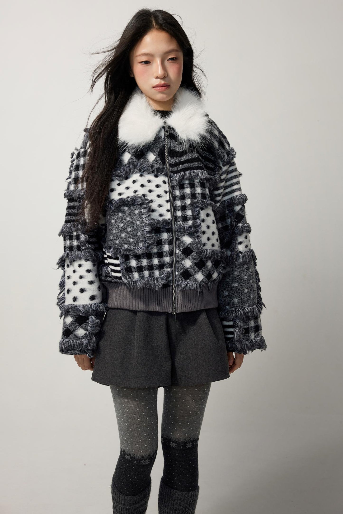 Gray Polka Dot Lambswool Coat