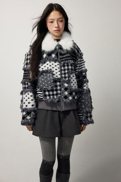 Gray Polka Dot Lambswool Coat
