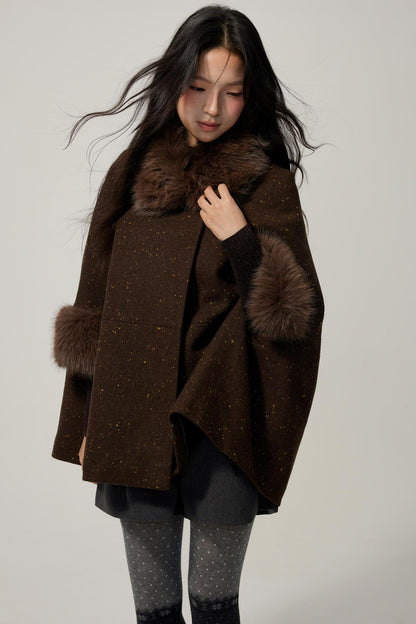 Coffee Wool Cotton Blend Cloak