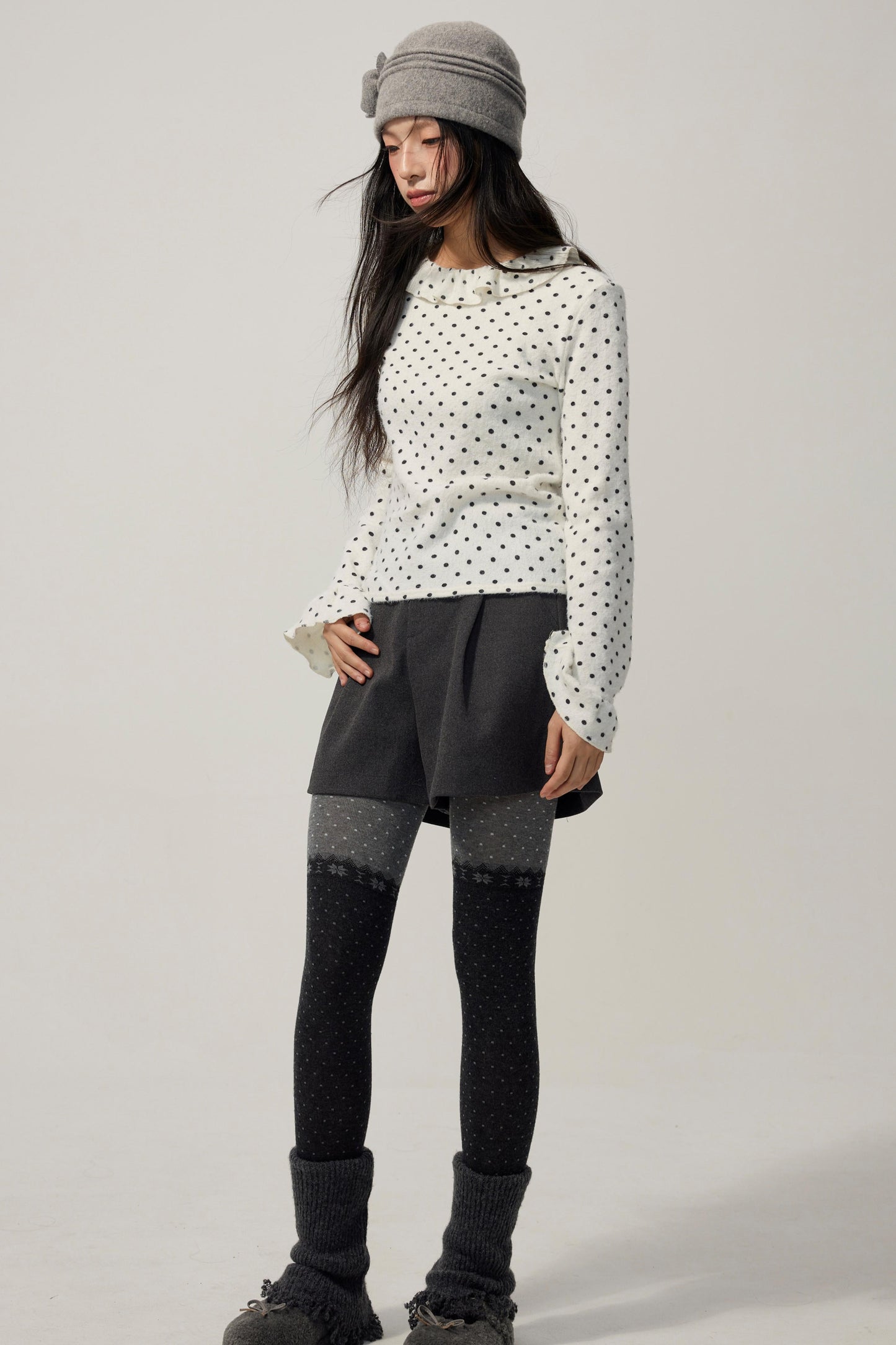 Ruffled Neck Polka Dot Top