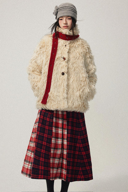 Red Plaid Elastic Waist A-Line Skirt