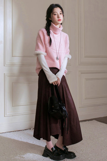 Burgundy Blended Brown Skirt