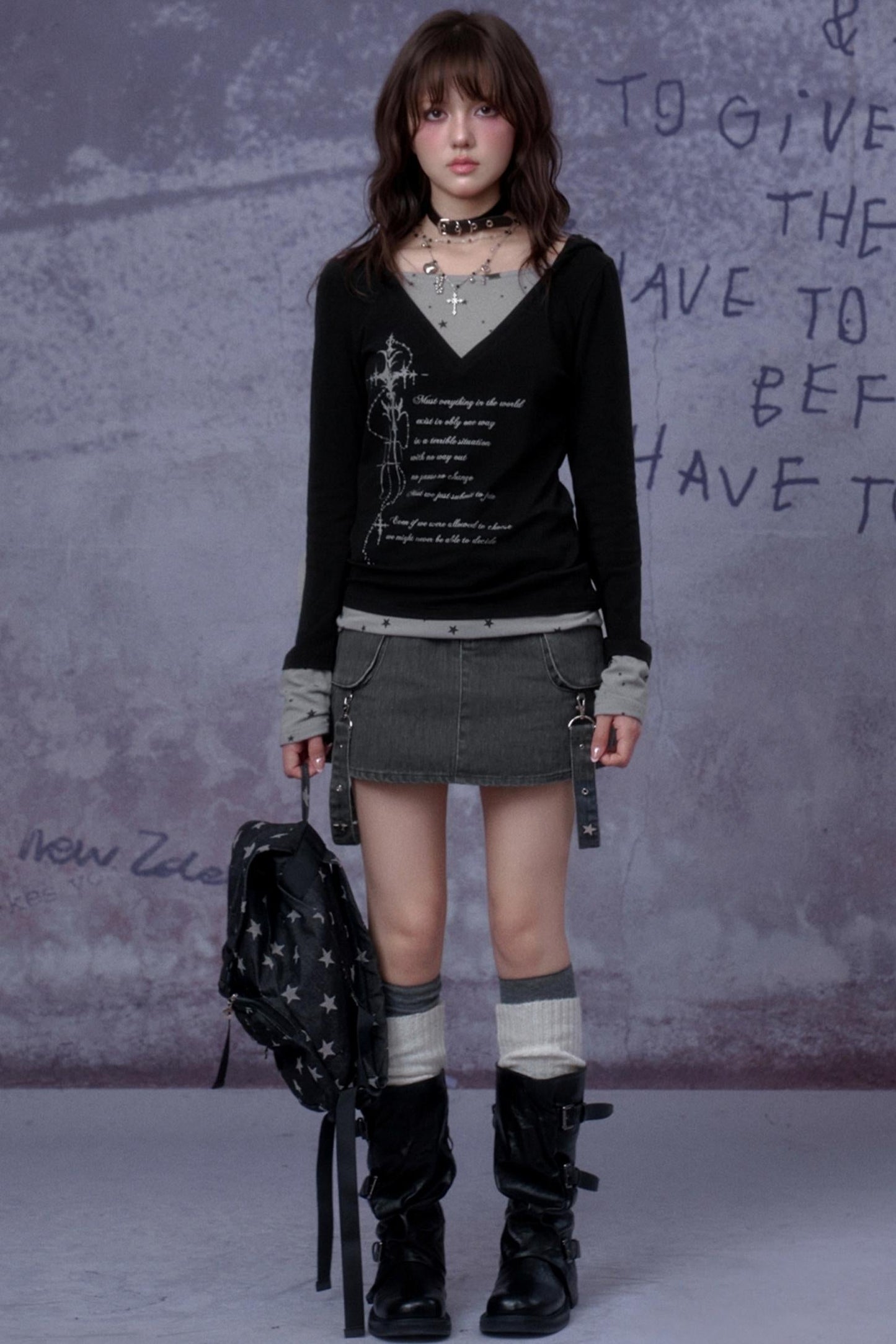 Gothic Hooded Black T-Shirt