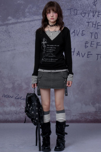 Gothic Hooded Black T-Shirt