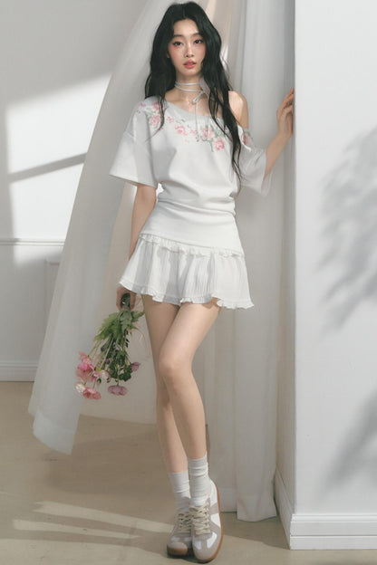 Floral Embroidered Button Top