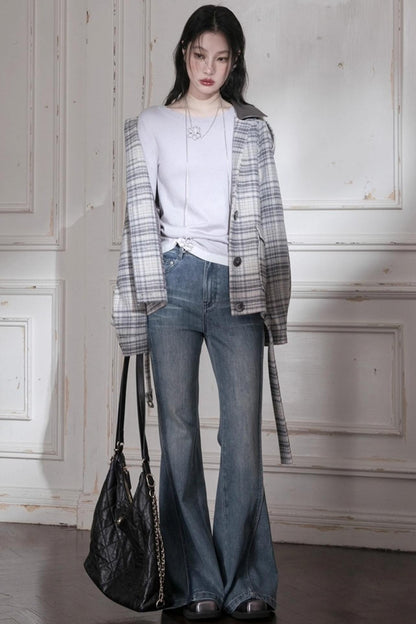 Cream Purple Wool One-Line Collar Top