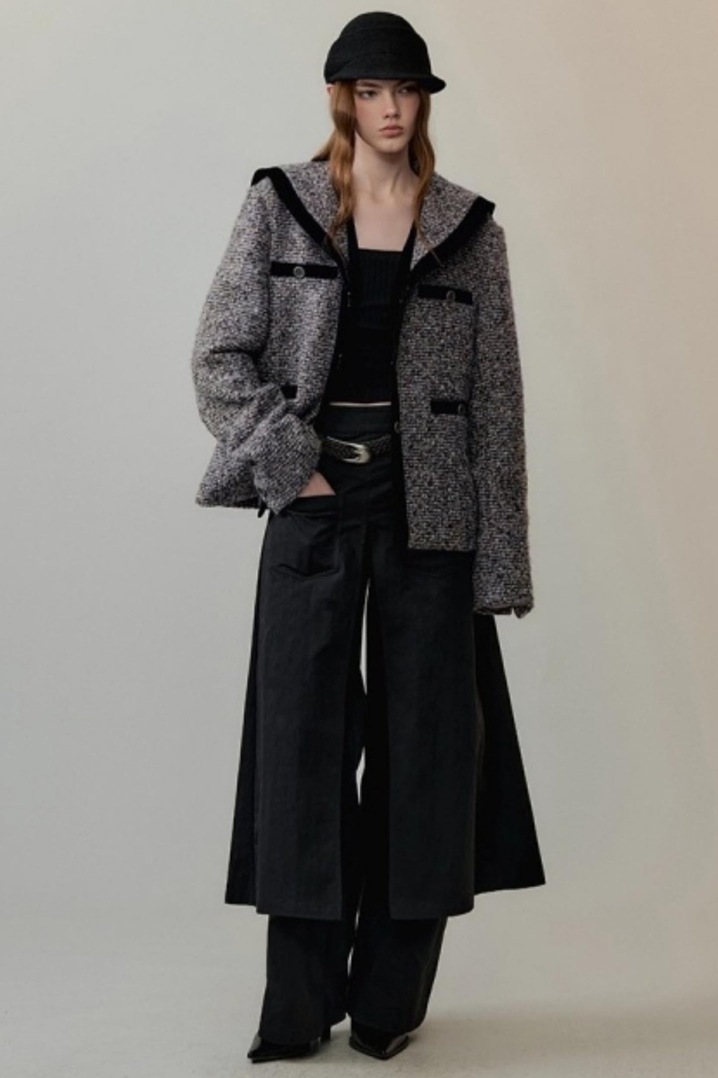 Patchwork Square Collar Knitted Top