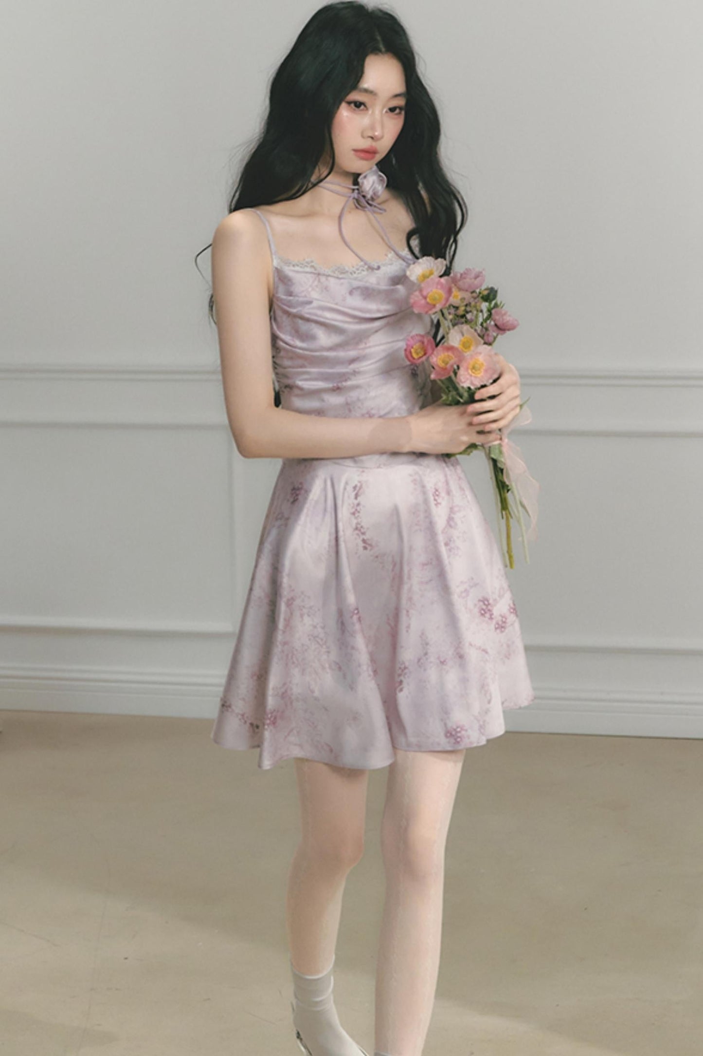 Elegant Purple Pleated Dress