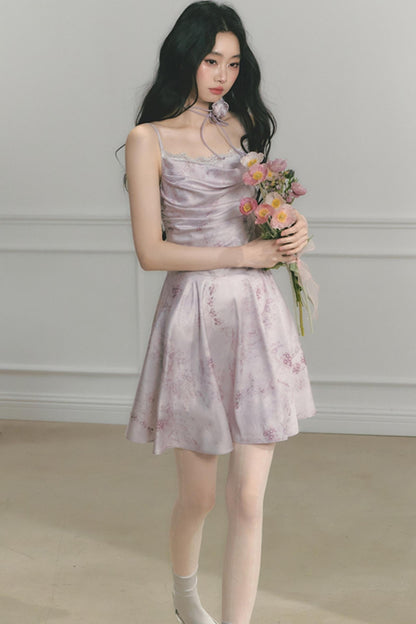 Elegant Purple Pleated Dress