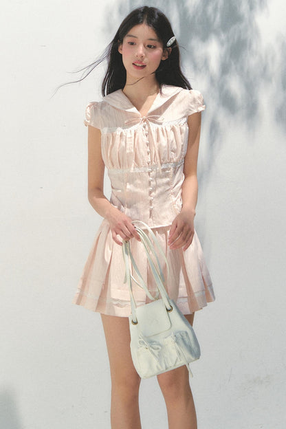 Pink Navy Top Skirt Set-Up