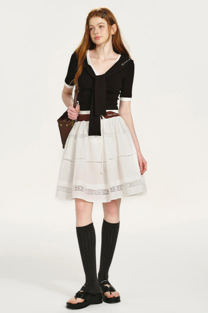 Lace-Panel Bustier Skirt