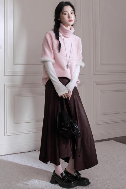 Velvet Bat Sleeve Knitted Sweater Set