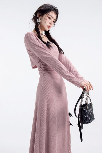 Peach Pink Elegant Knitwear Dress