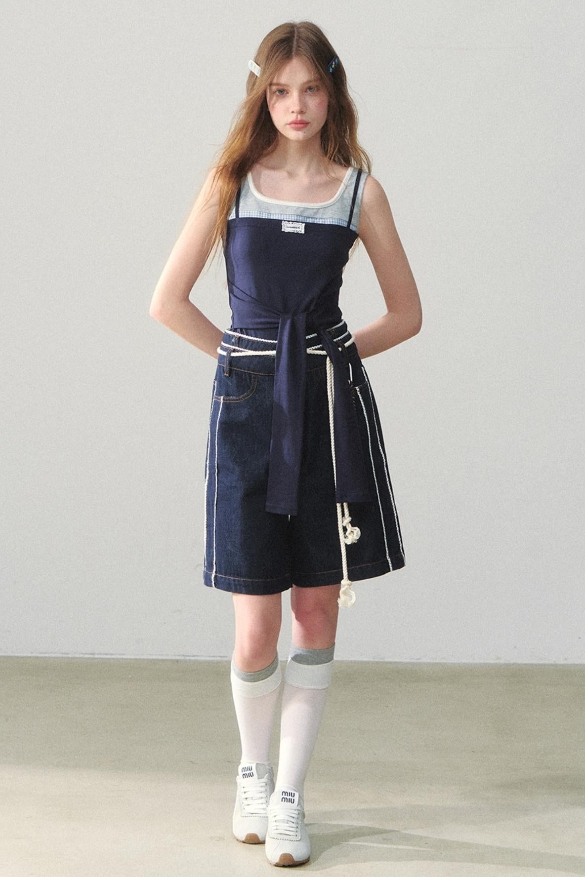 Vintage Dot Lace Denim Pants