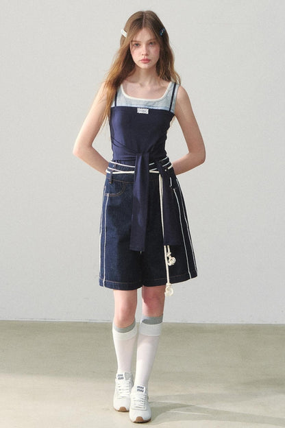 Vintage Dot Lace Denim Pants