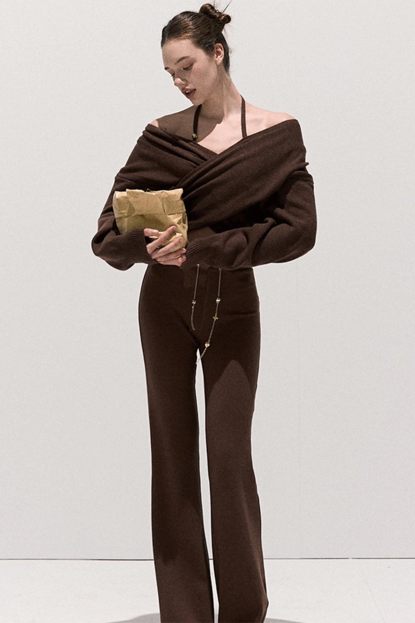 Cross-Waist Cropped Sweater