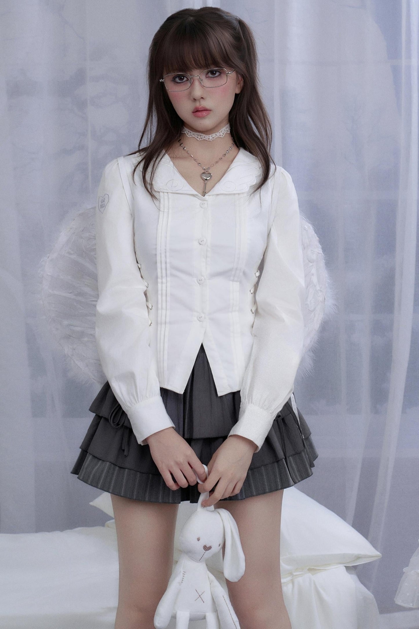 White Waist Lace Shirt Set-Up