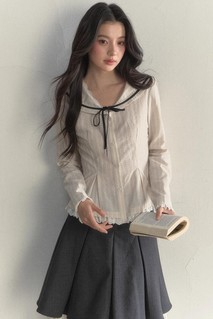 Texture Long Sleeve Waist Shirt Set-Up