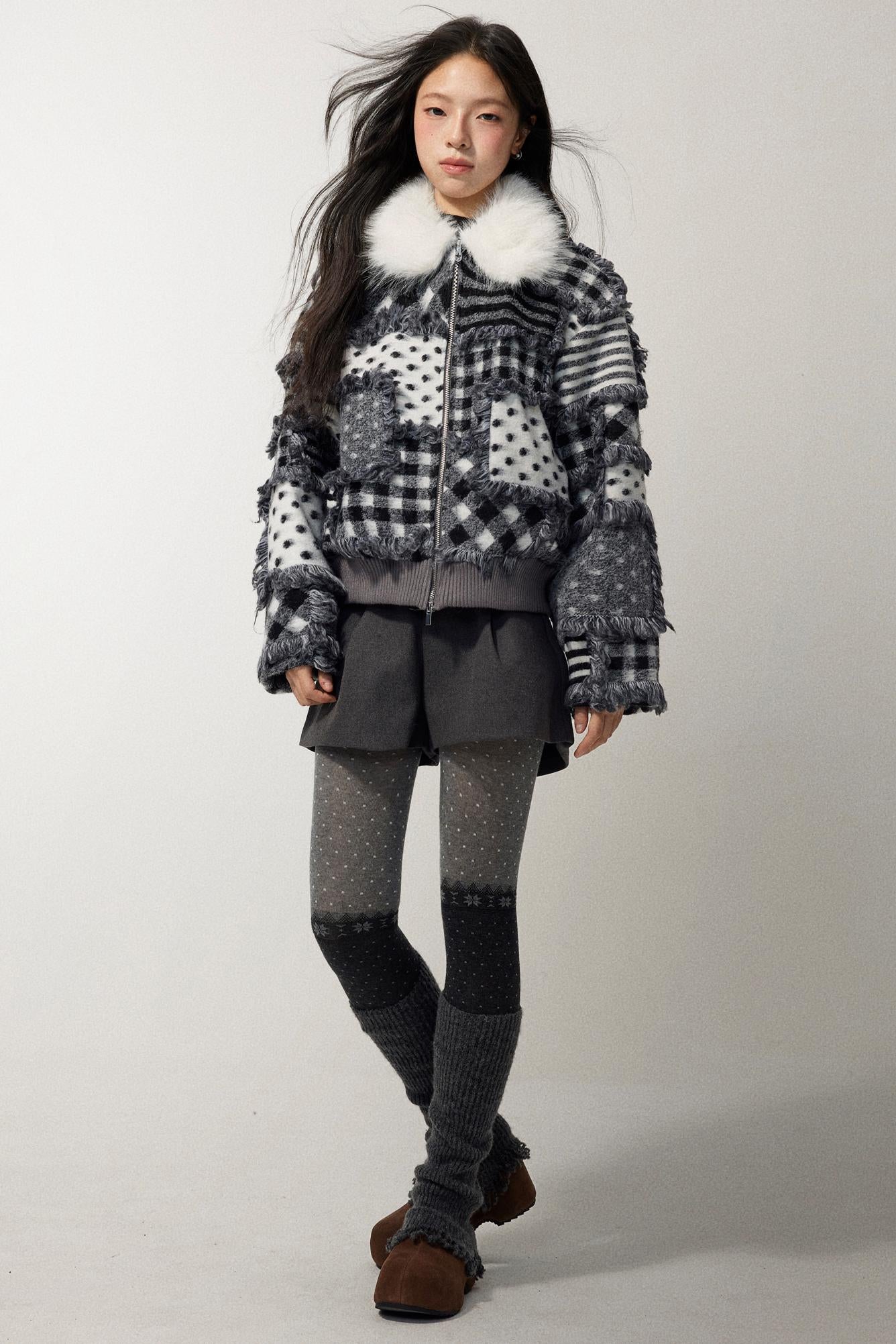 Gray Polka Dot Lambswool Coat