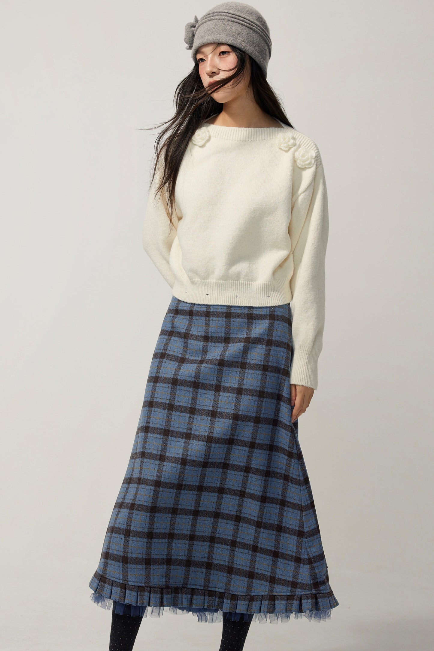 Blue Check Tweed Mermaid Skirt