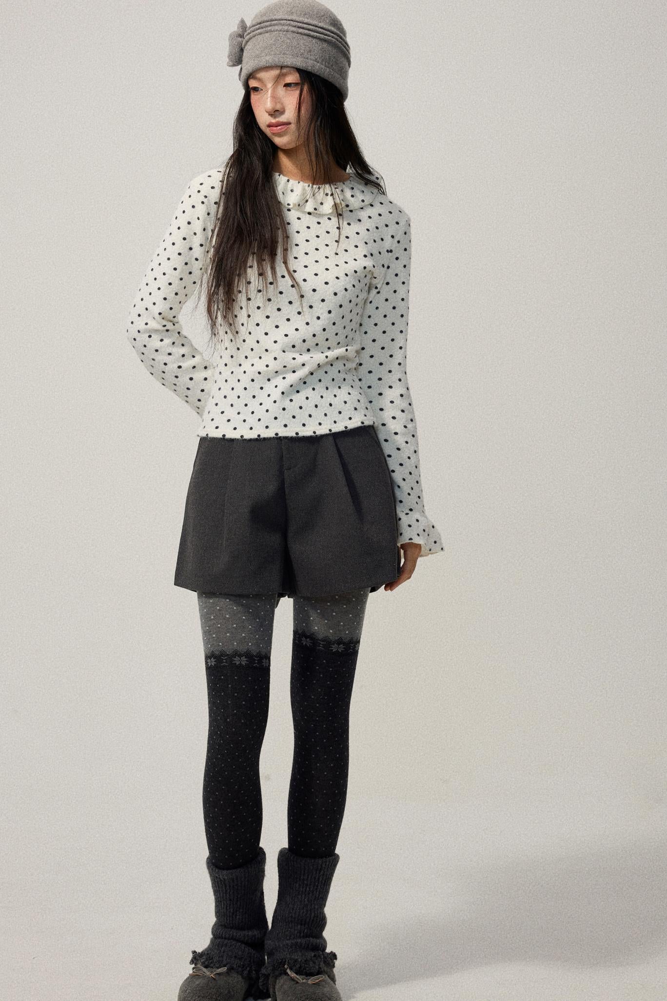 Ruffled Neck Polka Dot Top