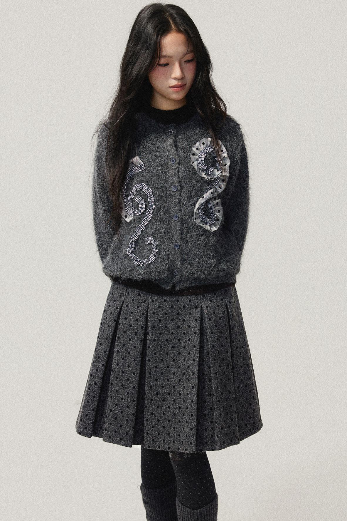 Grey Plaid Polka Dot Sweater