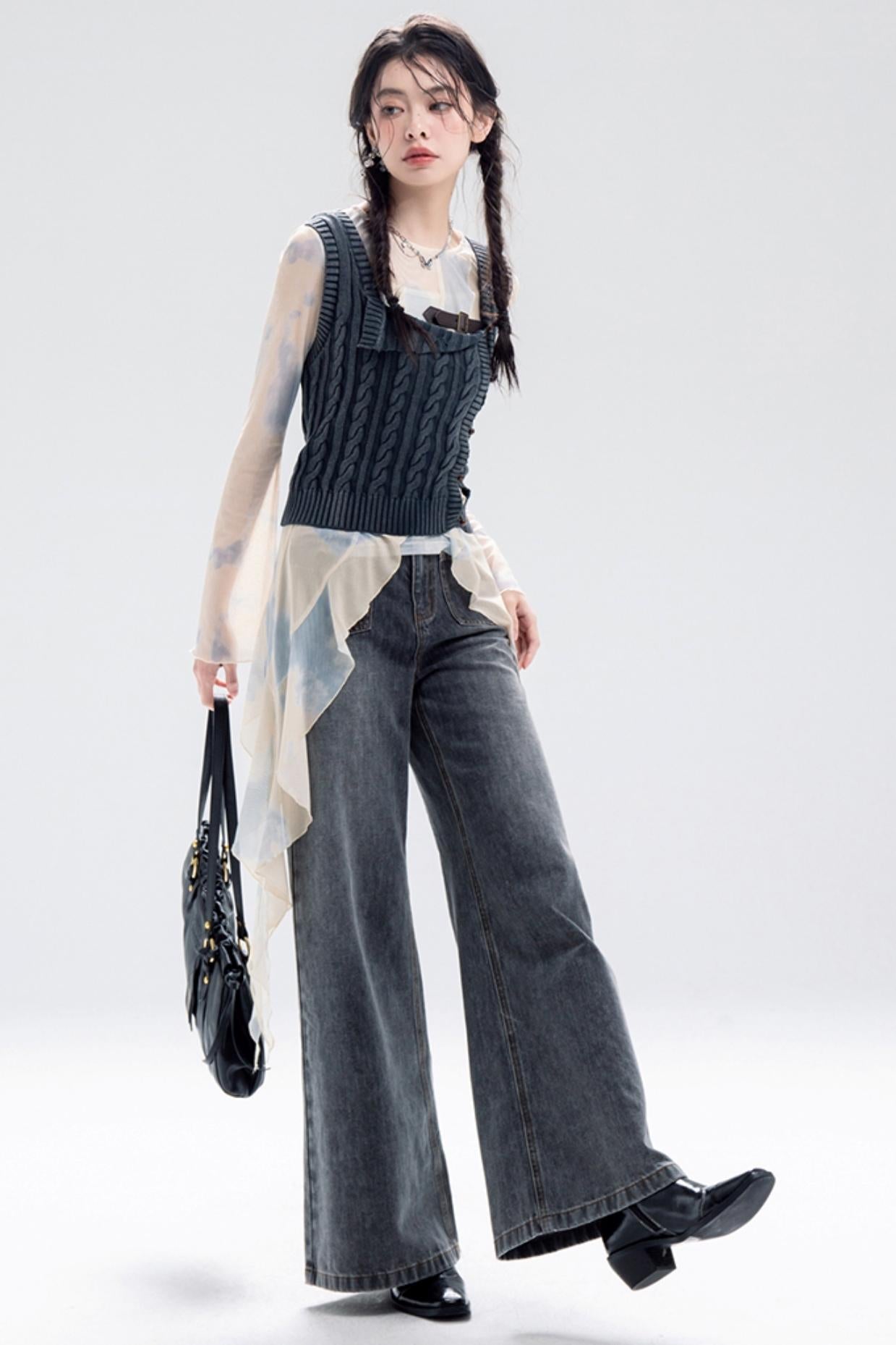 Distressed Wash Layered Wool Vest