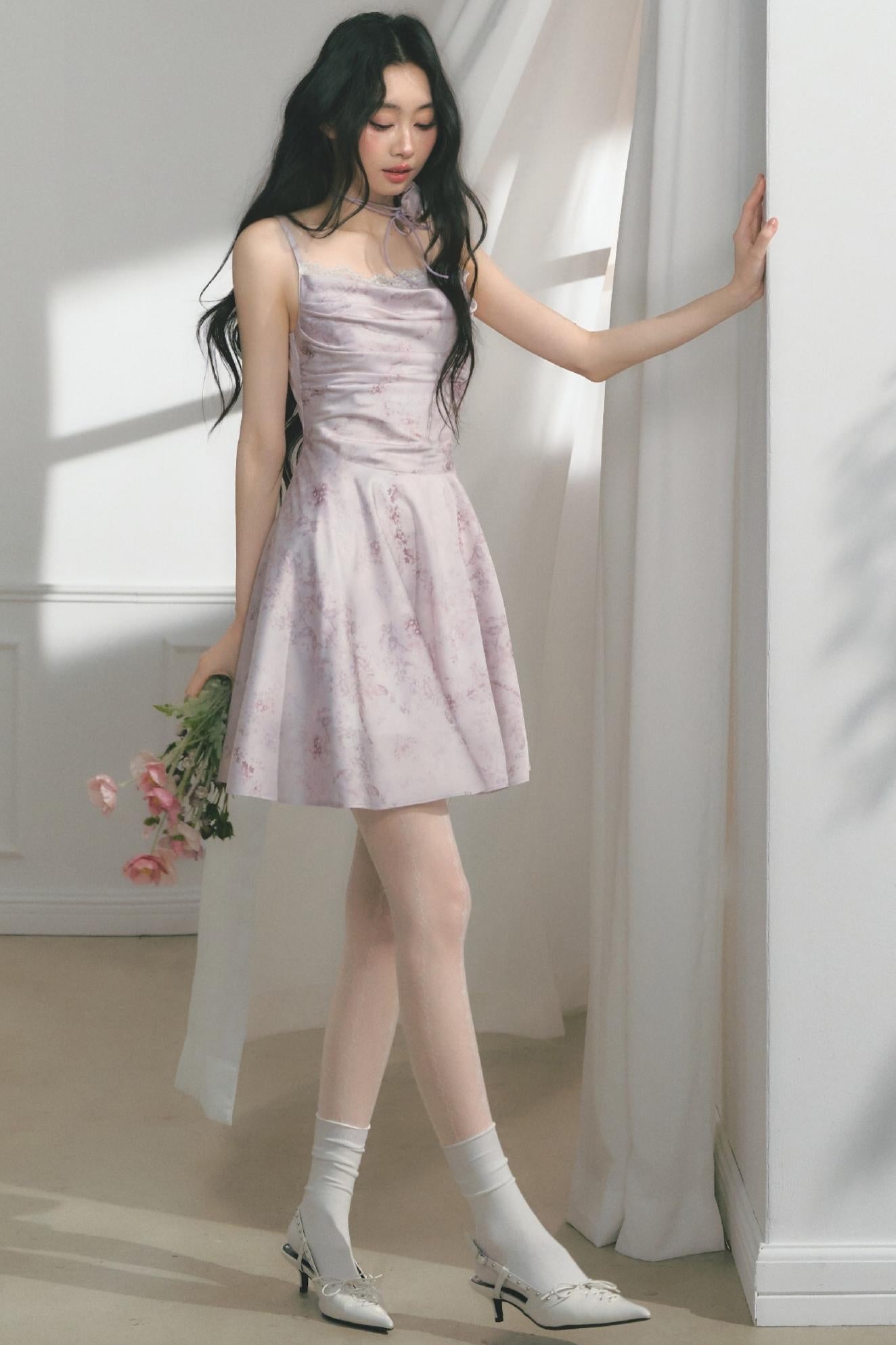 Elegant Purple Pleated Dress