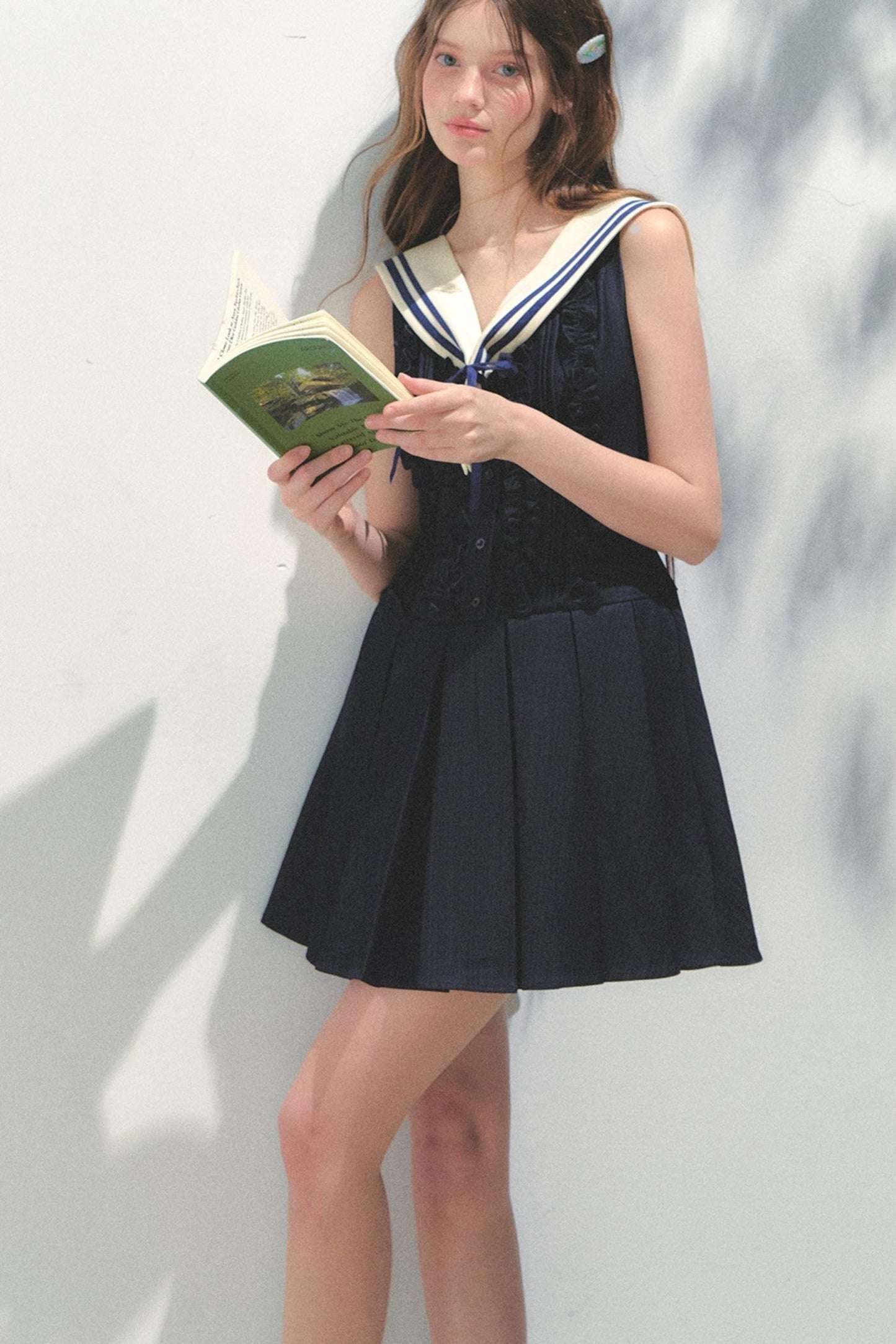 Summer Navy Pleated Dress