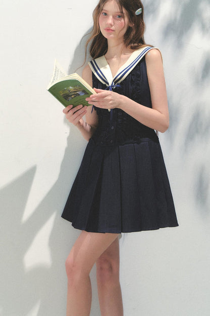 Summer Navy Pleated Dress