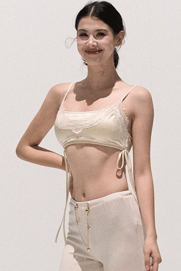 Basic Lace Paneled Stretch Suspender Satin Top