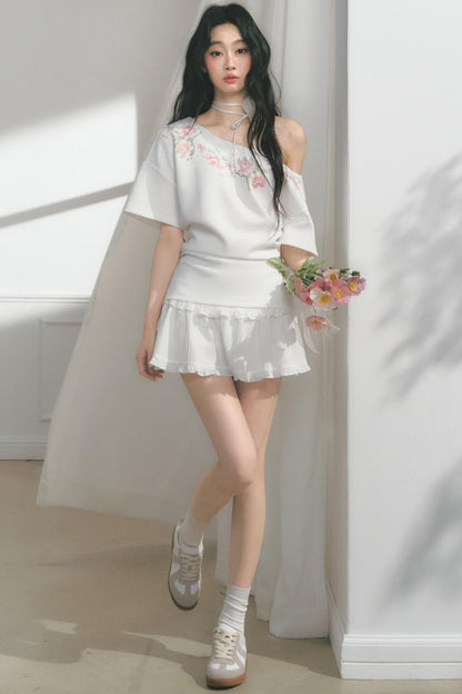 Floral Embroidered Button Top