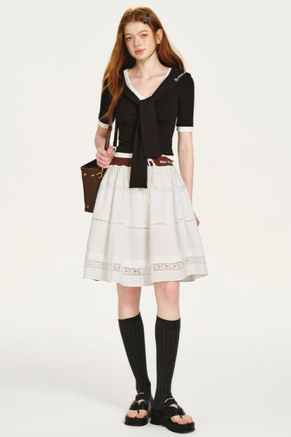 Lace-Panel Bustier Skirt