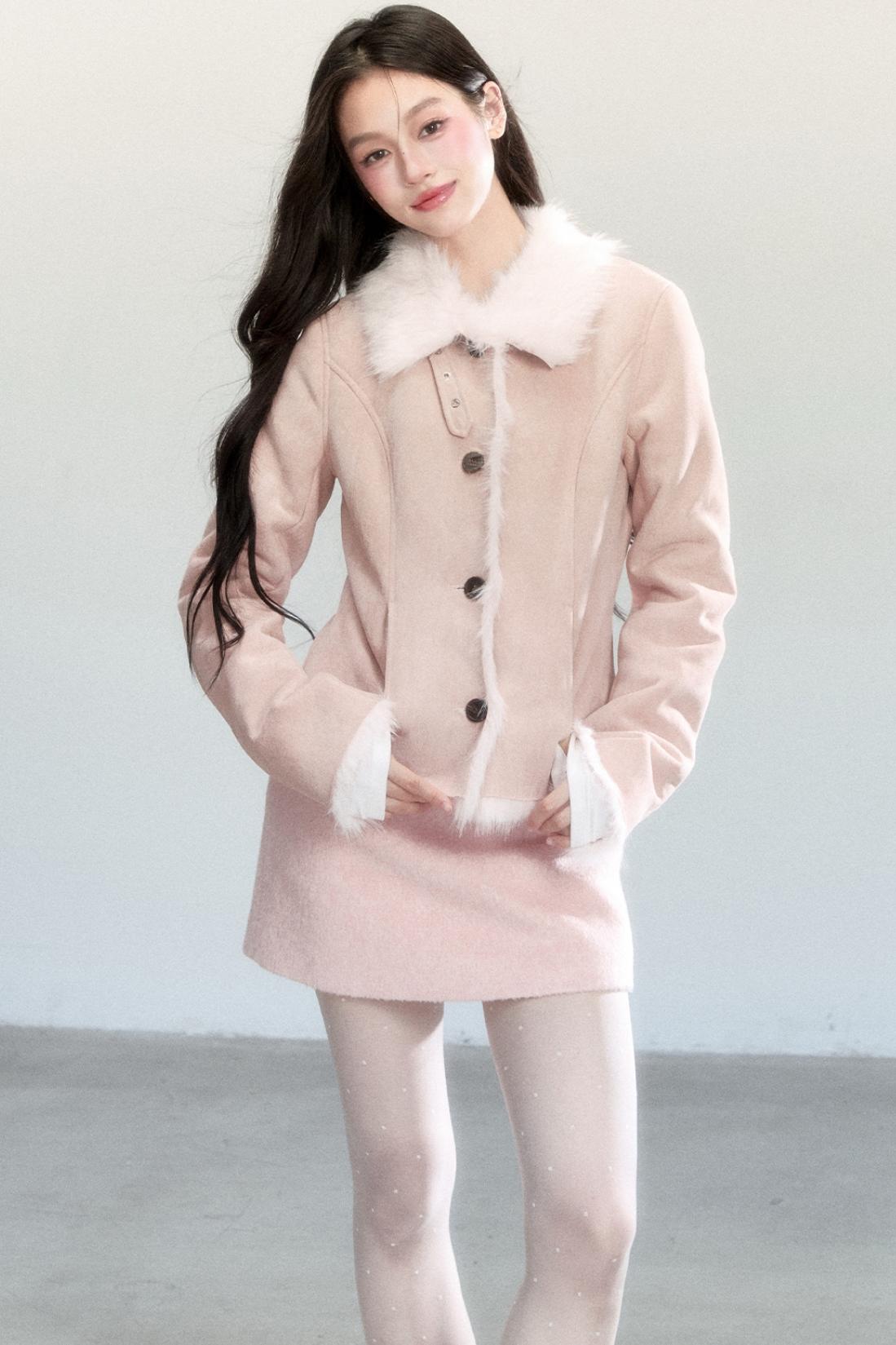 Pink Woolen A-Line Skirt