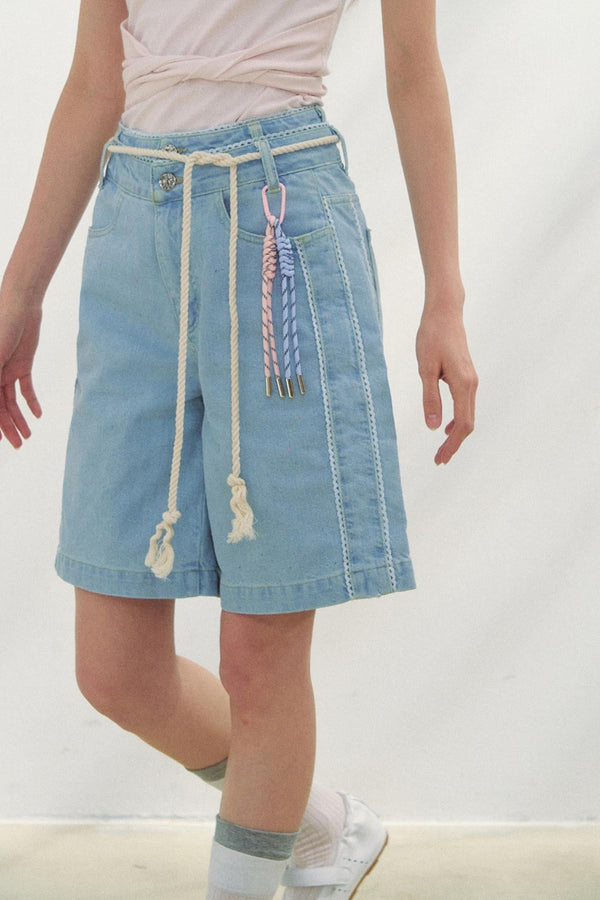 Vintage Dot Lace Denim Pants