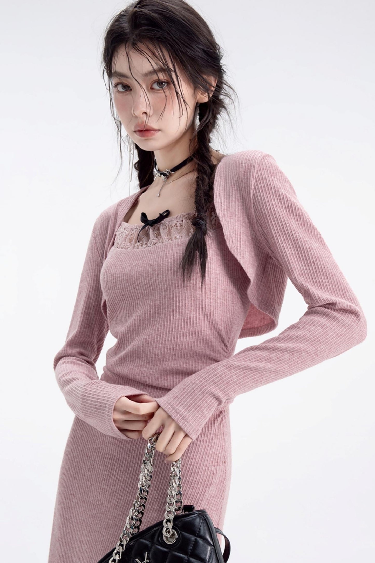 Peach Pink Elegant Knitwear Dress