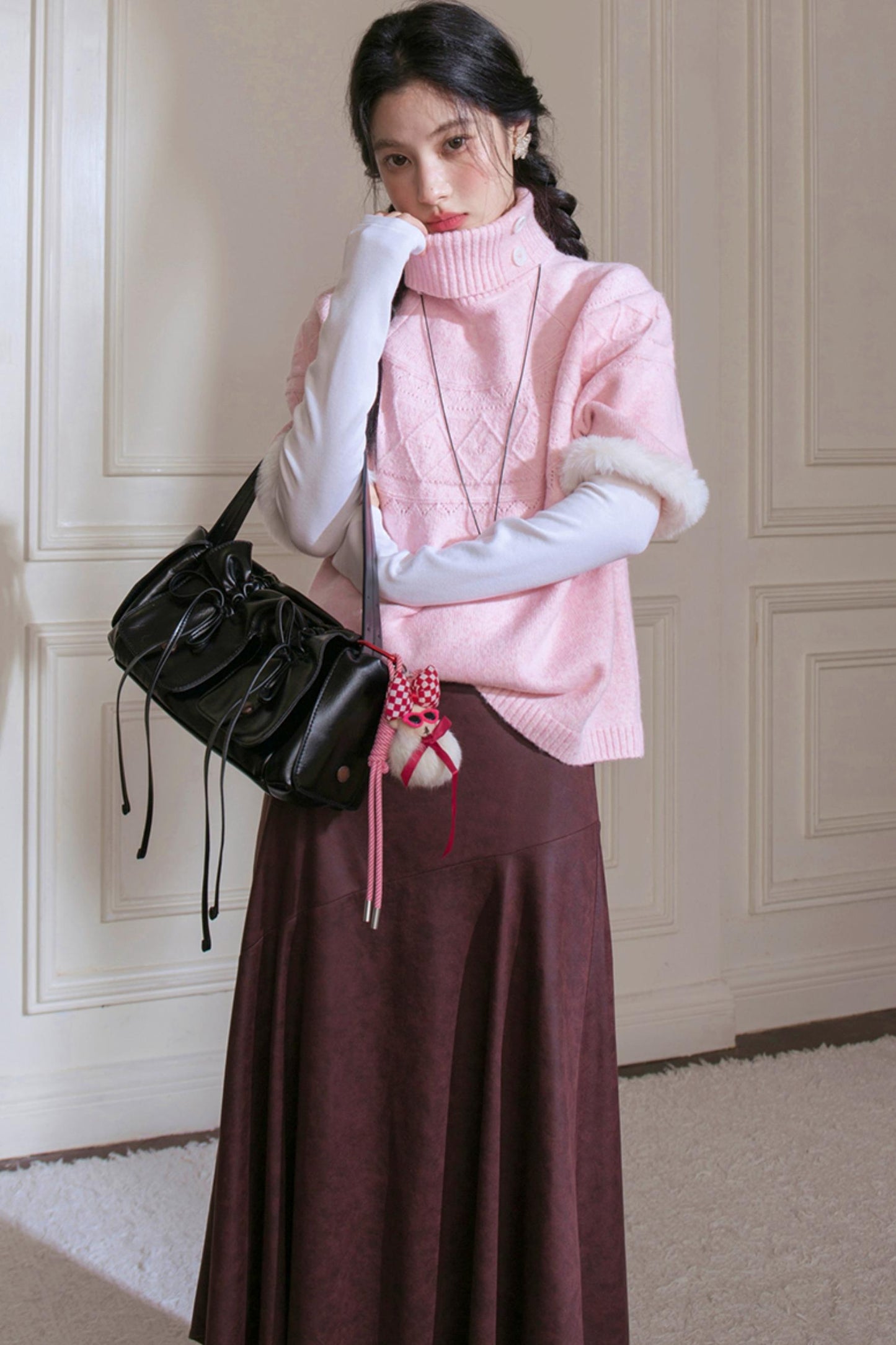 Burgundy Blended Brown Skirt