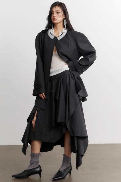 Celebrity Ruffled Gray Blazer