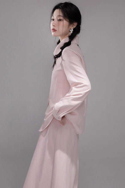 Berry Purple Chimney Collar Shirt Set-Up