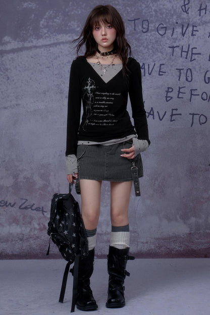 Gothic Hooded Black T-Shirt