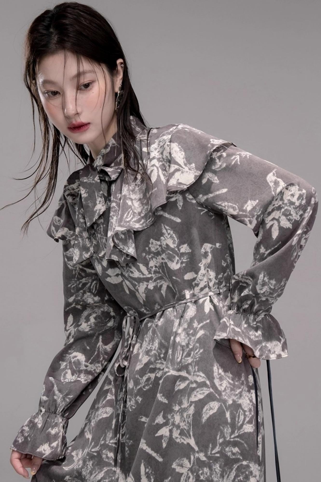 Smart Ink Shawl Collar Dress