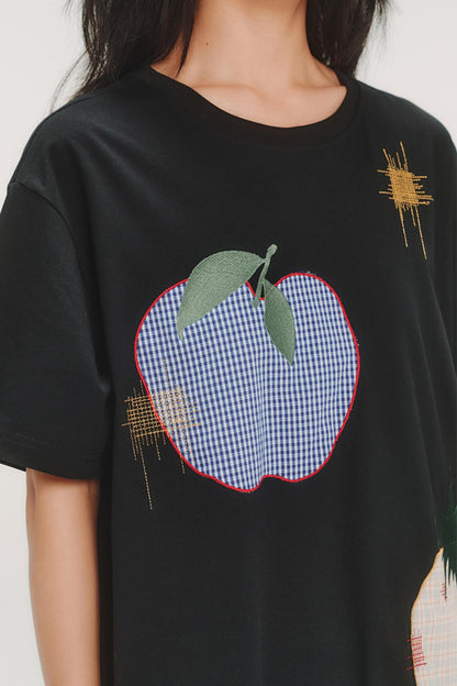 Fruit Check Applique T-Shirt Dress