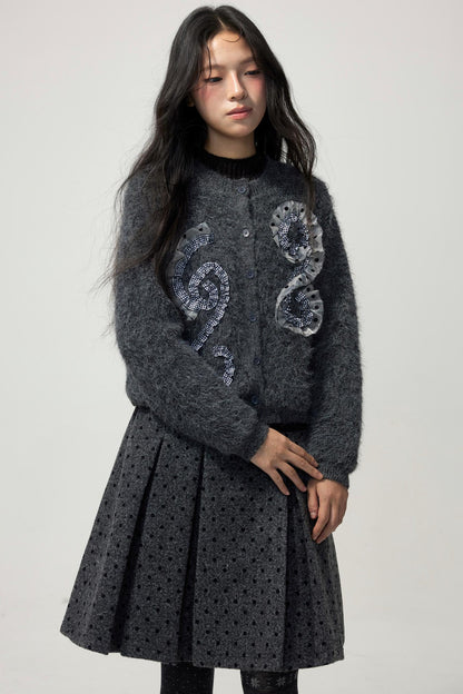 Grey Plaid Polka Dot Sweater