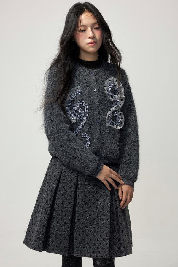 Grey Plaid Polka Dot Sweater