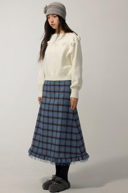 Blue Check Tweed Mermaid Skirt