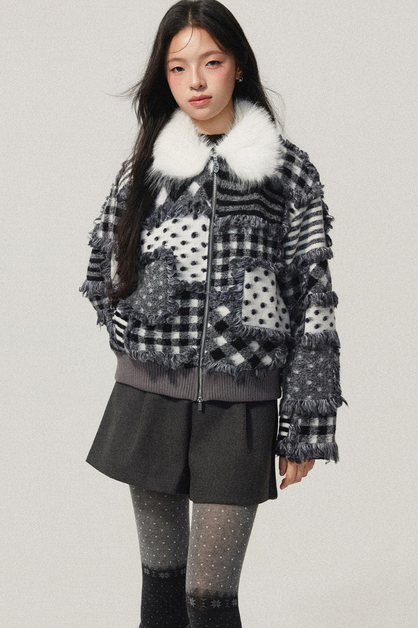 Gray Polka Dot Lambswool Coat