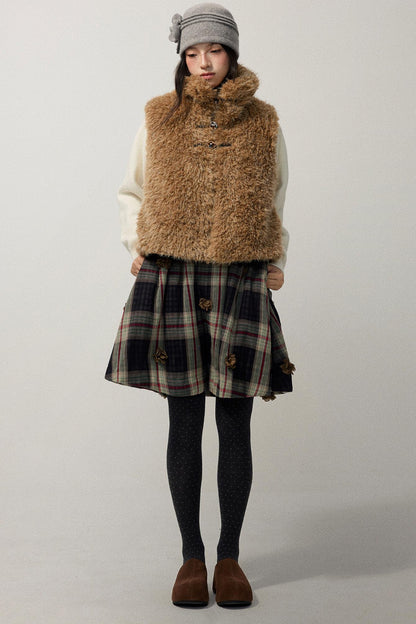 Coffee Red Plaid Cotton Warm Skirt