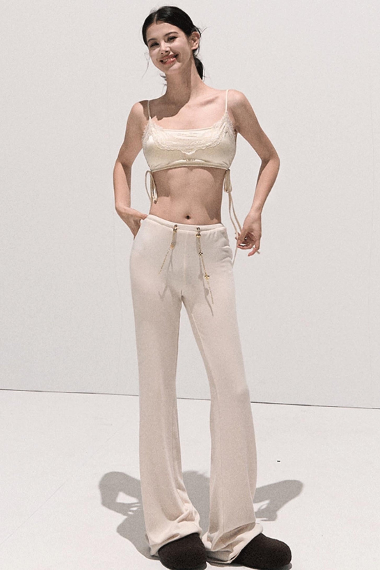 Basic Lace Paneled Stretch Suspender Satin Top