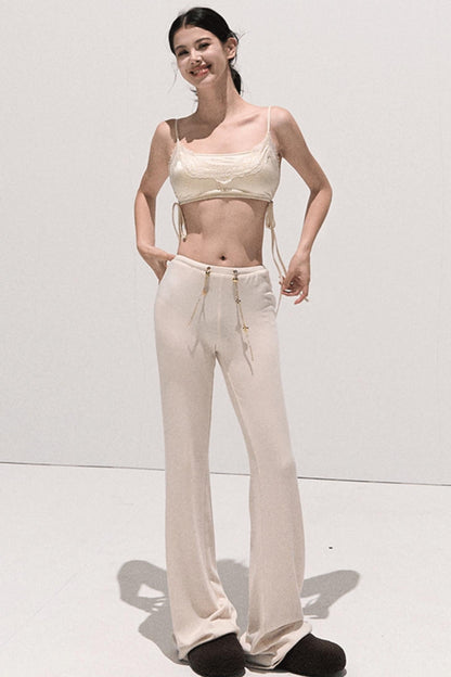 Basic Lace Paneled Stretch Suspender Satin Top